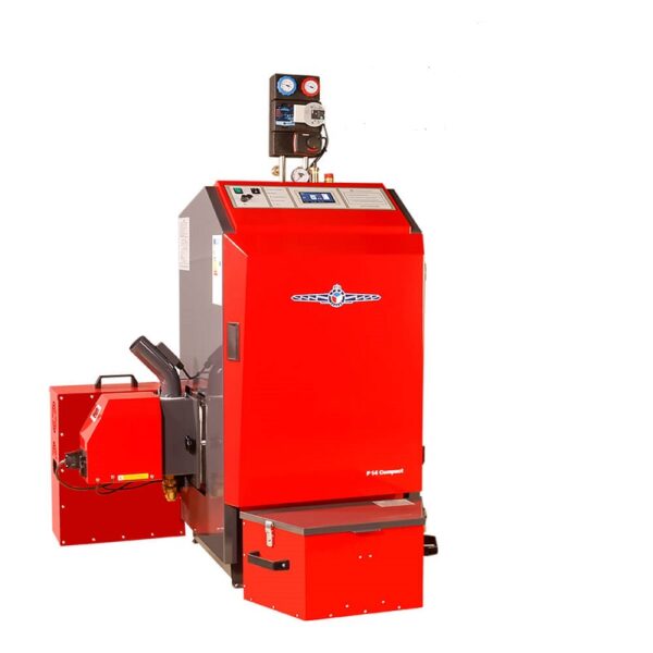 Atmos P14 Compact – Caldera de pellets de 14 kW con campana frontal y quemador de pellets A25